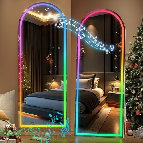 LED RGB Arch Full-Length Mirror with Bluetooth – White Frame