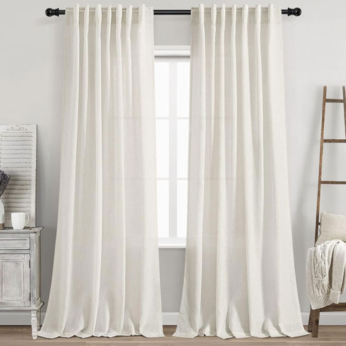 Cream Linen Back Tab Curtains 2 Panel Set