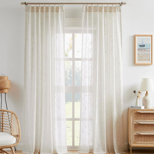 Vision Home Linen Floral Sheer Curtains 2 Panels